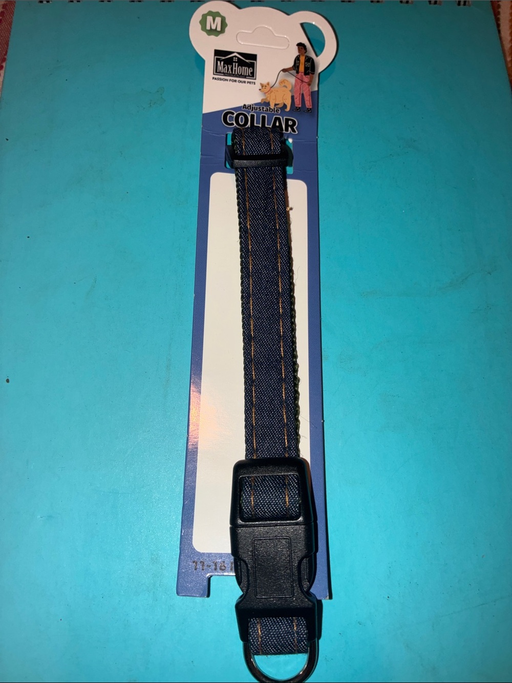 MaxHome Denim Style Adjustable Pet Collar - Dark Blue with Gold Stitching